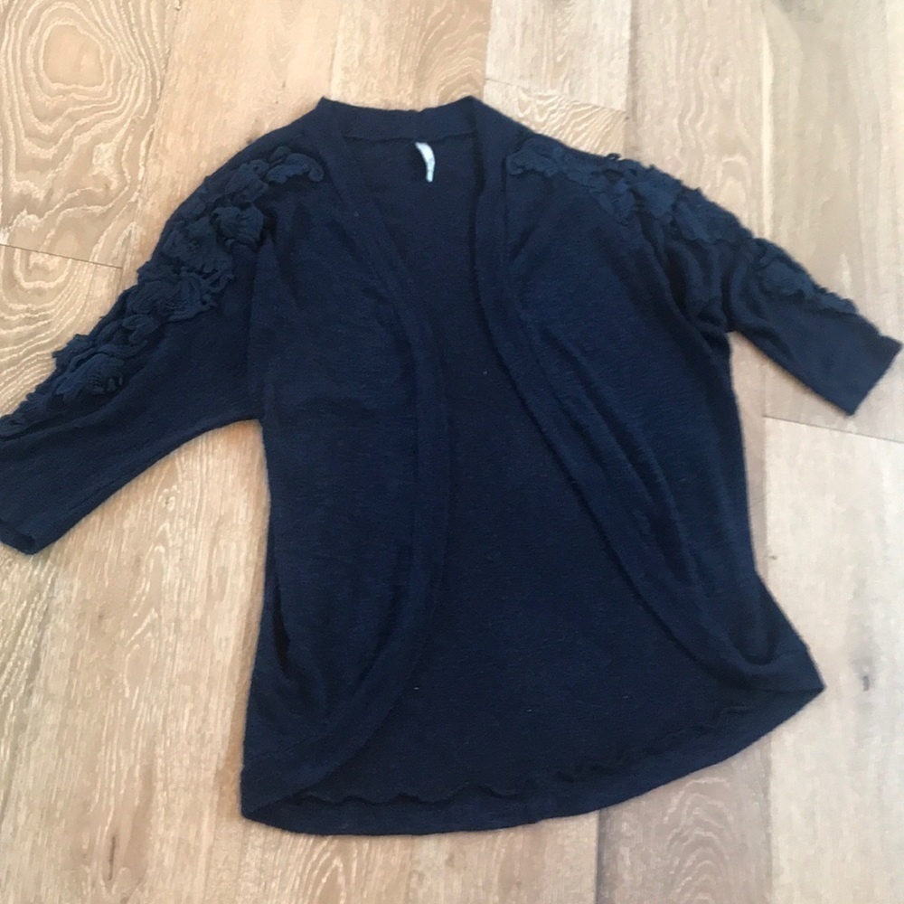Blue Knit Cardigan Sweater with Long Sleeves